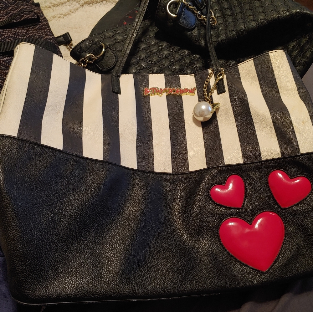 Betsy Johnson Stripped Heart Tote Bag